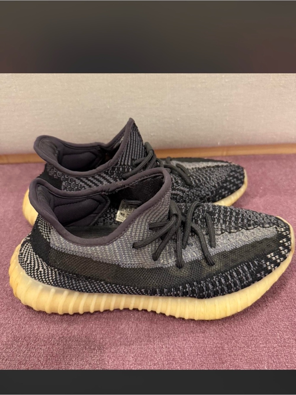 Yeezy Black and Grey Knit Sneakers with Gum Sole